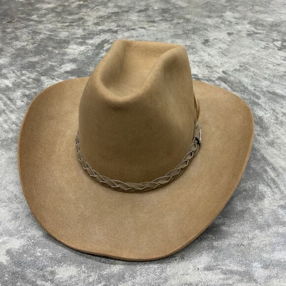 John B Stetson Company Western Hat Mens 4X Beaver Wide Brim Feather Braided Tan - Picture 10 of 16